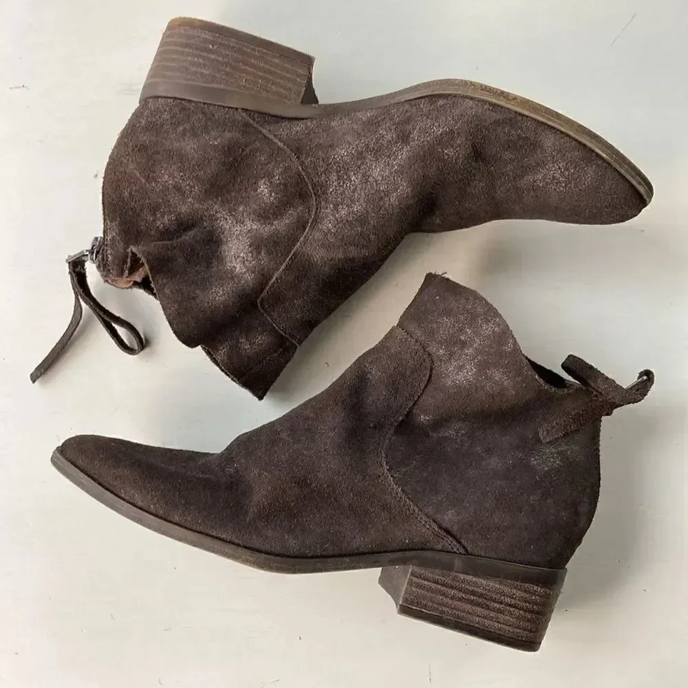 Lucky 🍀 Brand Metallic Brown Leather Suede Cowgirl Boho Ankle Boots Size 7 M